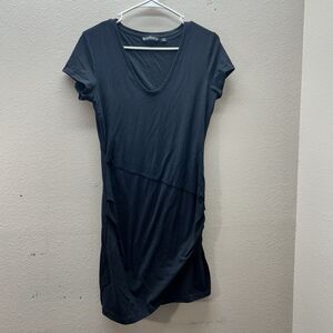 Athleta‎ Black Jersey Dress Size Small Layered Bodycon Shirt Stretch V Neck